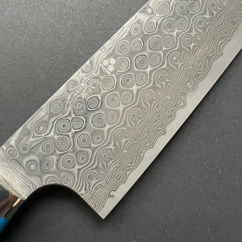 Gyuto knife, SG2 powder steel, Damascus finish, Western style turquoise handle - Nigara