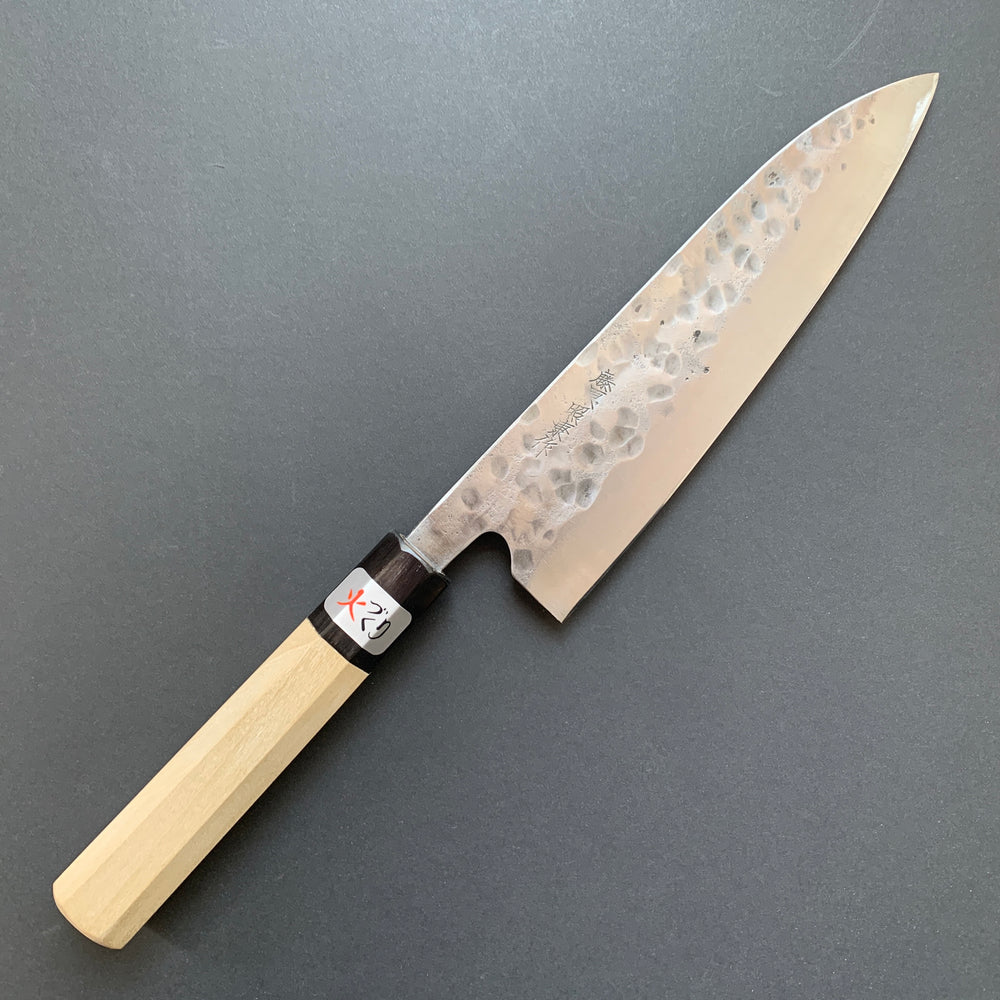 Gyuto knife, Shirogami 1 with stainless steel cladding, nashiji finish, Maboroshi range, wa handle - Fujiwara