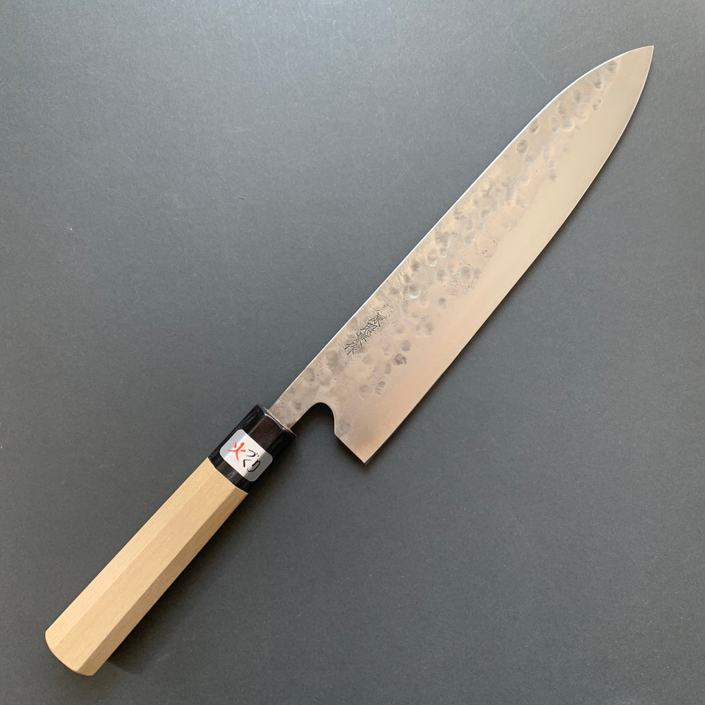 Gyuto knife, Shirogami 1 with stainless steel cladding, nashiji finish, Maboroshi range, wa handle - Fujiwara