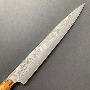 Sujihiki knife, VG10 Stainless Steel, Damascus finish, Dyed Cow Horn western style handle - Saji