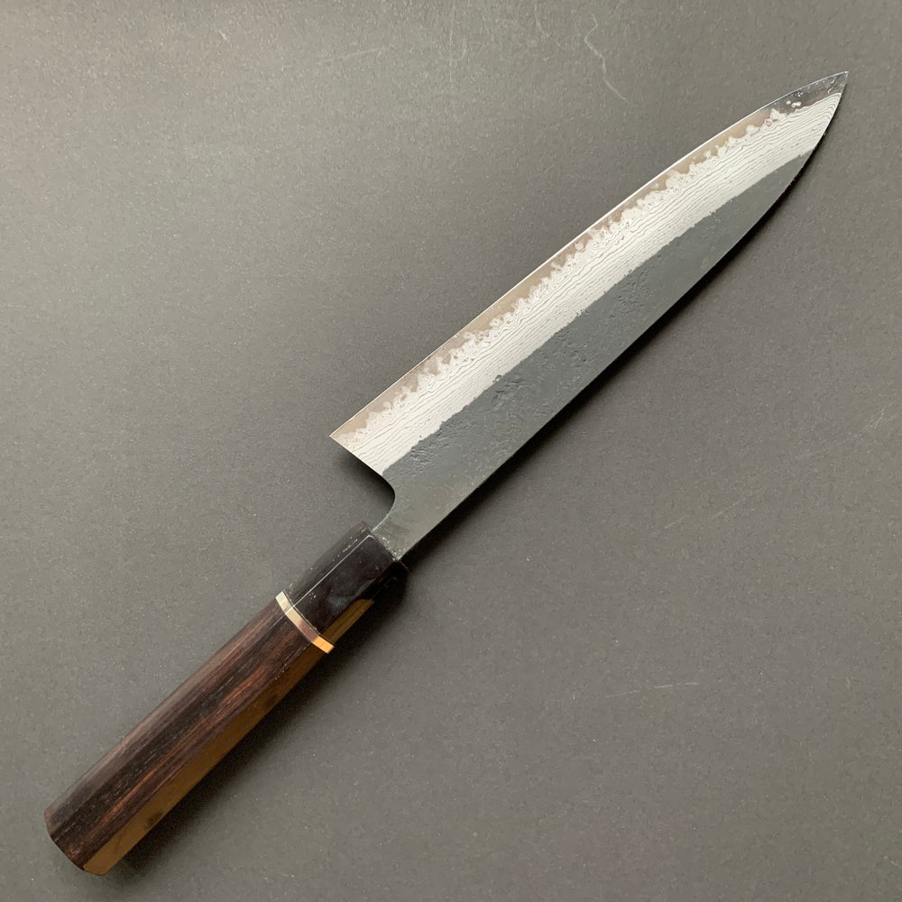Gyuto knife, Aogami super with iron cladding, Damascus Kurouchi finish, Shinkiro range - Hatsukokoro