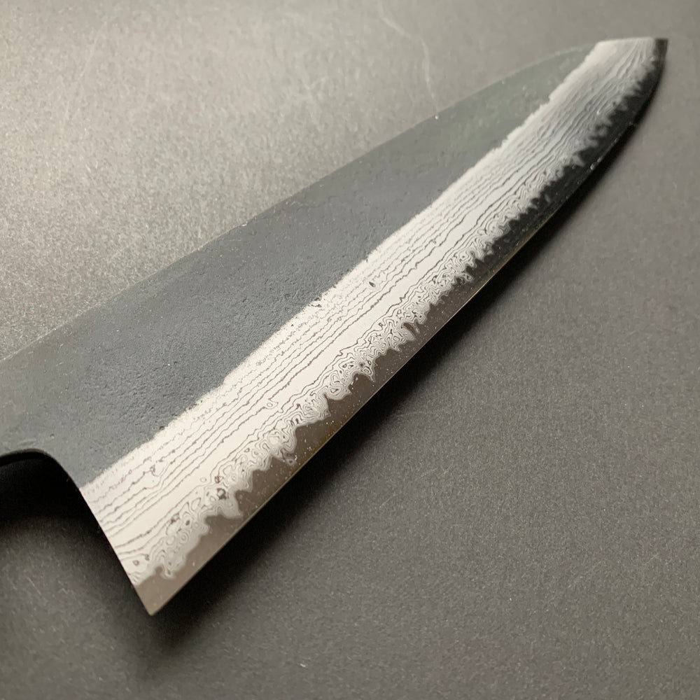Gyuto knife, Aogami super with iron cladding, Damascus Kurouchi finish, Shinkiro range - Hatsukokoro