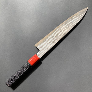 Gyuto knife, Shirogami 1 / Shirogami 2 core with Aogami 1 / Aogami 2 cladding, damascus finish, urushi handle - Hashimoto Shoichi