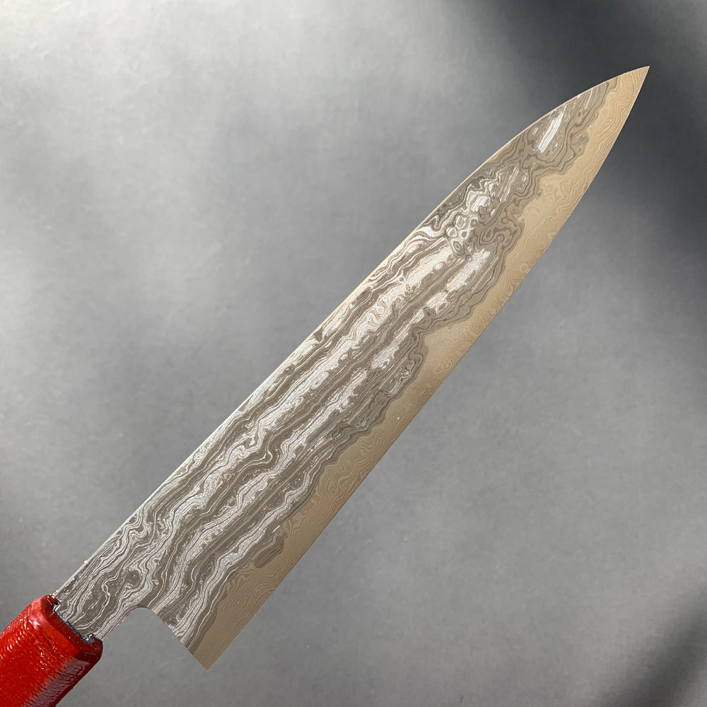 Gyuto knife, Shirogami 1 / Shirogami 2 core with Aogami 1 / Aogami 2 cladding, damascus finish, urushi handle - Hashimoto Shoichi