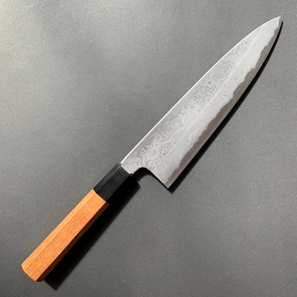 Gyuto knife, Shirogami 1 core, iron clad, Damascus finish - Yoshikazu Tanaka