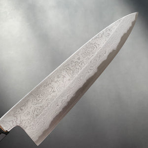 Gyuto knife, Shirogami 1 core, iron clad, Damascus finish - Yoshikazu Tanaka