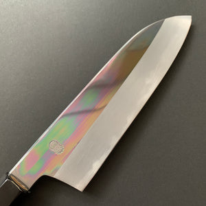 Santoku Knife, Shirogami 2 with iron cladding, mirror polished finish, Choyo range - Sakai Kikumori