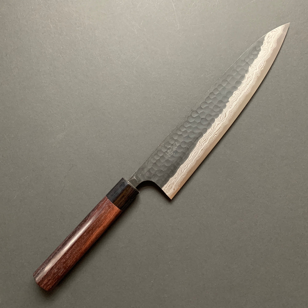 Gyuto knife, Aogami Super carbon steel, Kurouchi Tsuchime and Damascus finish - Akifusa