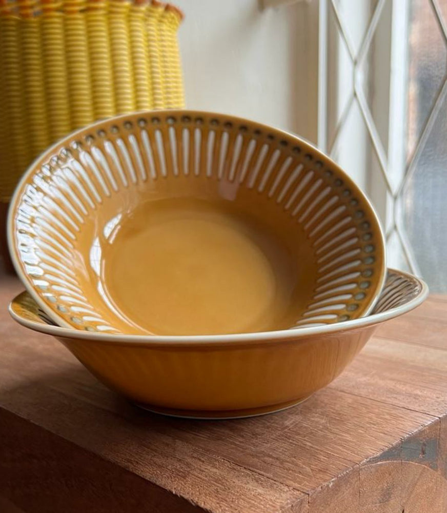 Japanese ceramics - a set of 2 soup bowls 18cm - Mustard