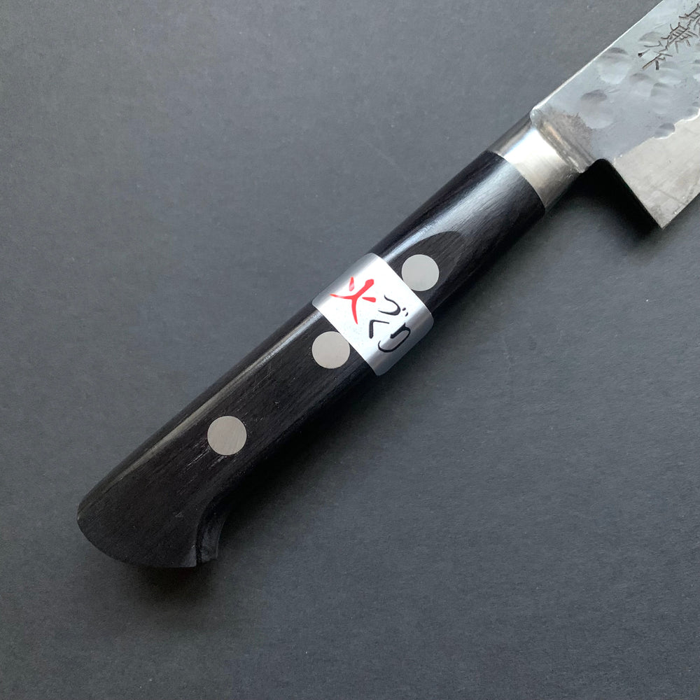 Petty knife, Aogami super with stainless steel cladding, Tsuchime Kurouchi finish, Denka range, Western handle - Fujiwara