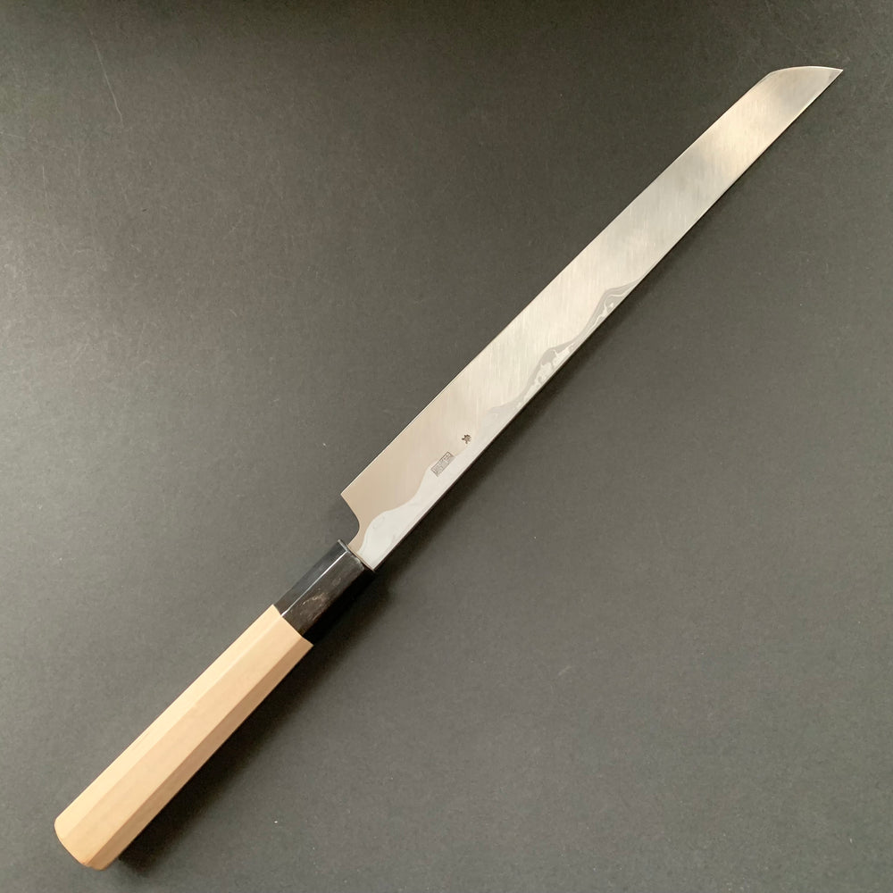 Sakimaru Yanagiba Knife, Aogami 1 with iron cladding, Damascus finish, Kikuzuki Uzu range - Sakai Kikumori