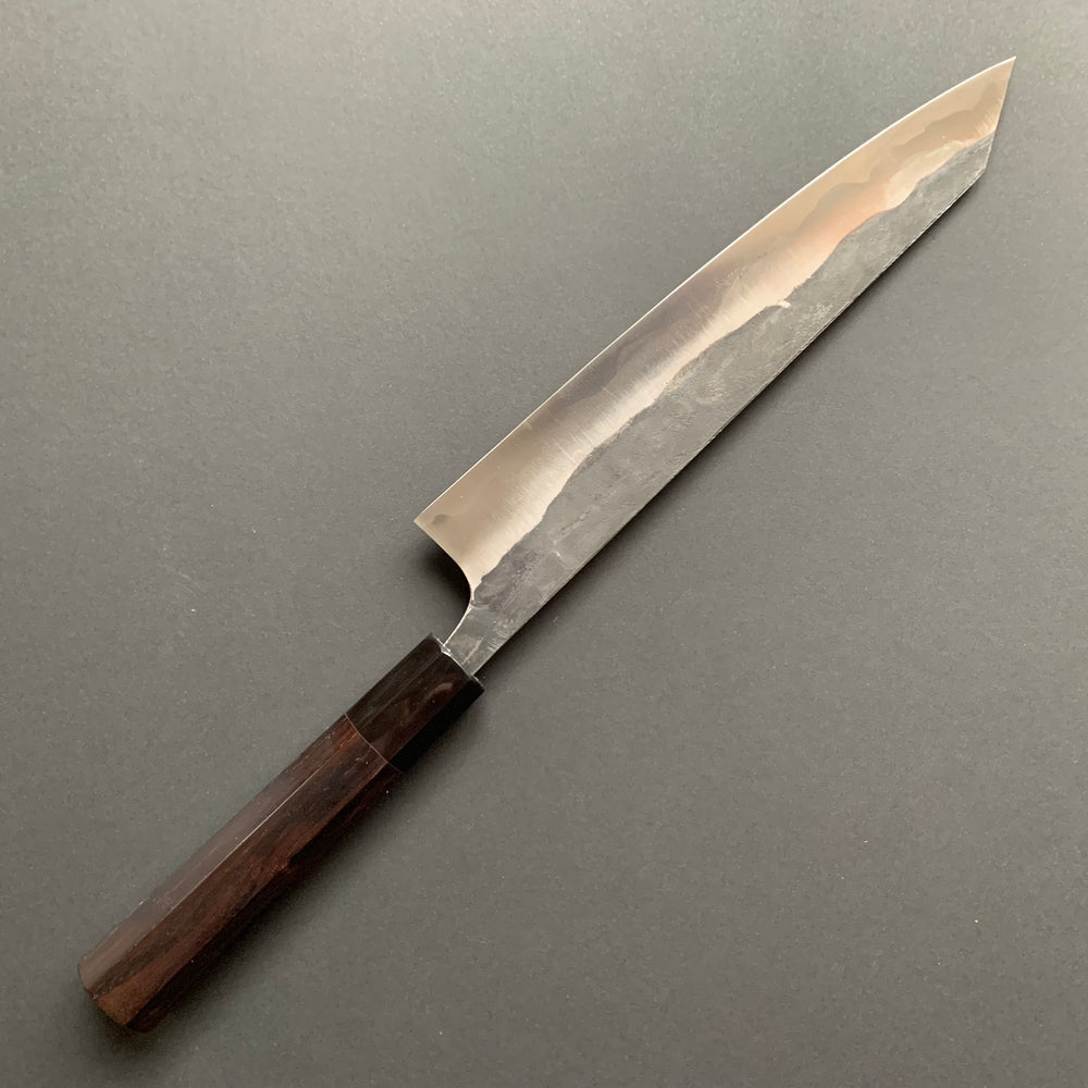 Sujihiki knife, ATS34 steel with stainless steel cladding, Kurouchi finish - Manaka Kisuke