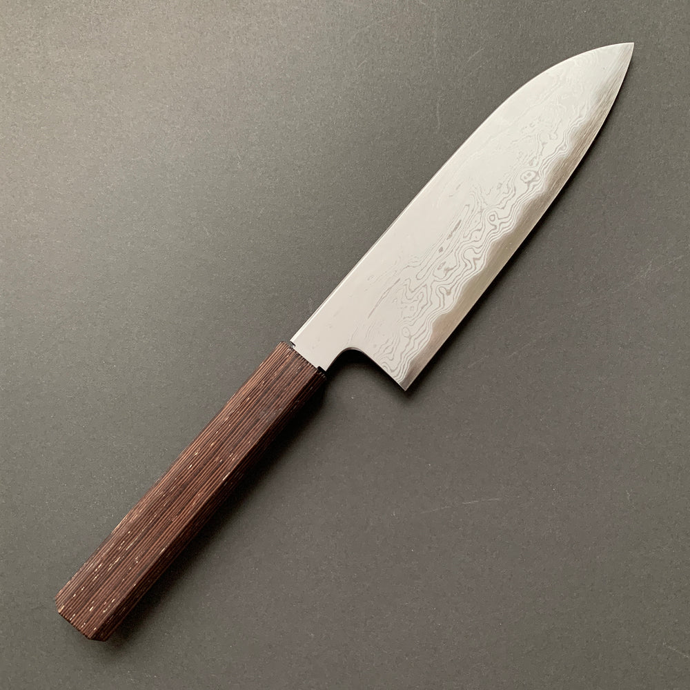 Santoku knife, Aogami 1 carbon steel, Damascus finish - Nakagawa Hamono x Naohito Myojin
