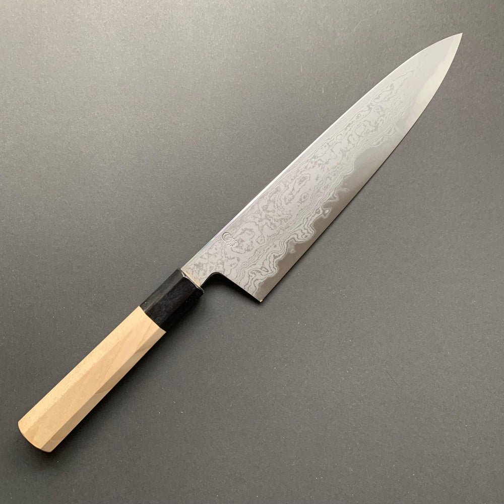 Gyuto Knife, Aogami 1 with iron cladding, Damascus finish, Kikuzuki Uzu range - Sakai Kikumori - Kitchen Provisions