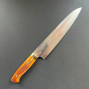 Gyuto knife, VG10 Stainless Steel, Coloured Damascus finish, Western style cow horn handle - Saji - Kitchen Provisions