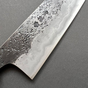 Gyuto knife, Aogami 1 with soft iron / Aogami 2 Damascus and Kurouchi finish - Manaka Kisuke - Kitchen Provisions