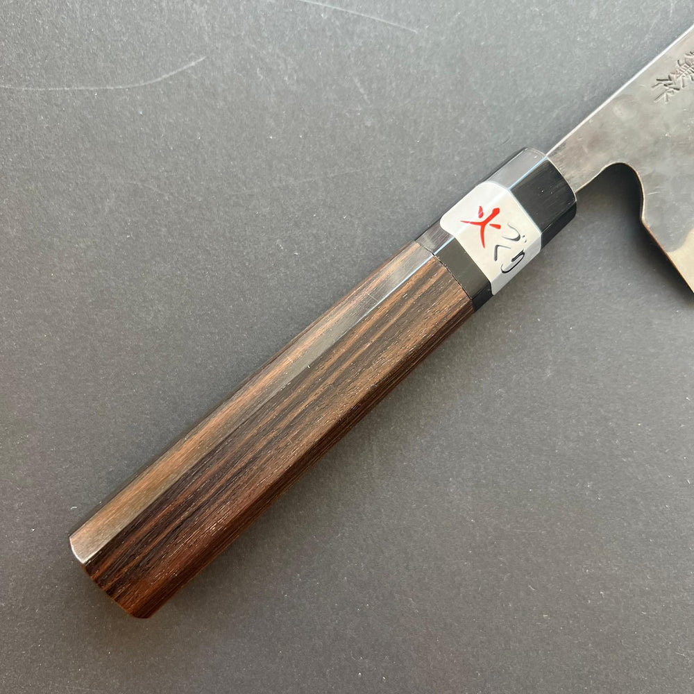 Santoku knife, Aogami super with stainless steel cladding, kurouchi finish, Denke range, Ebony wood handle - Fujiwara - Kitchen Provisions
