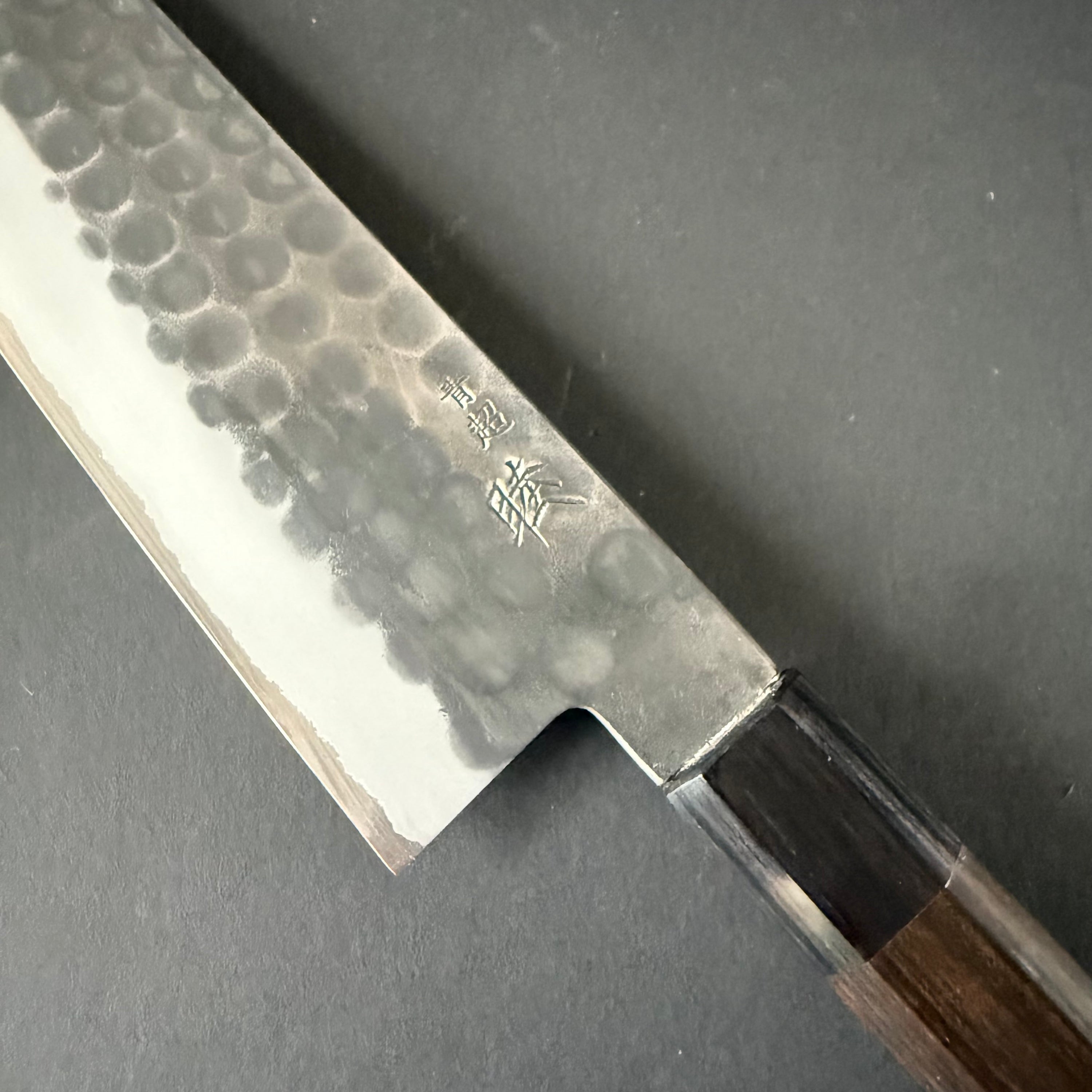 Kiritsuke knife, Aogami Super with stainless steel cladding, Kurouchi Tsuchime finish - Mutsumi Hinoura