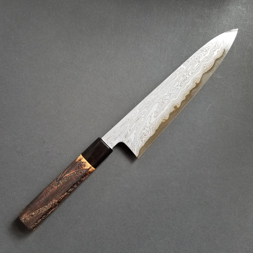 Gyuto knife, Aogami 1 with iron cladding, Etched Damascus finish - Nakagawa Hamono x Naohito Myojin