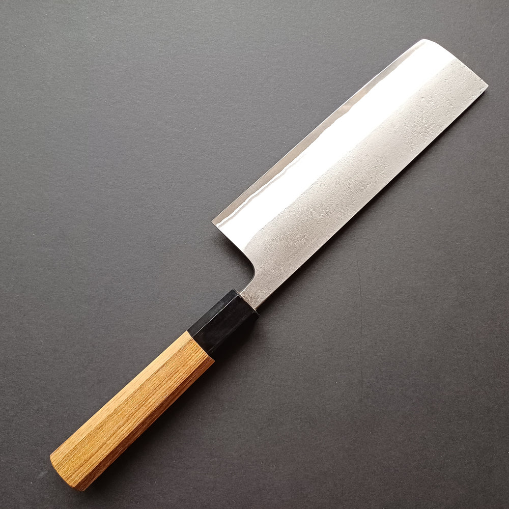 Nakiri knife, Shirogami 2 with stainless steel cladding, nashiji finish - Yoshikane