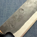 SPECIAL ENGRAVED KNIFE: Tall Nakiri knife, Aogami Super with stainless steel cladding, kurouchi finish - aubergine/tomato/garlic - Kamo