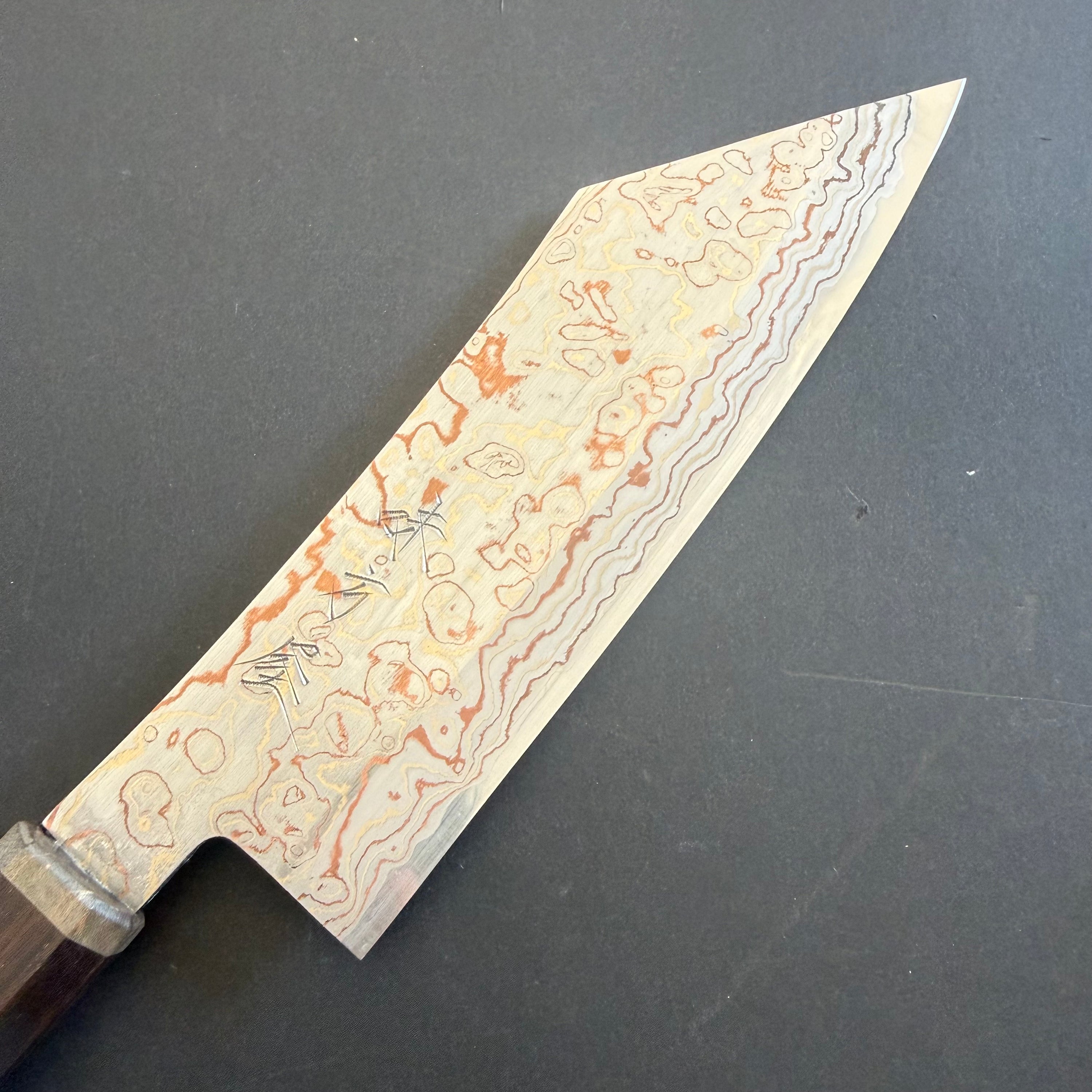Bunka knife, V-Toku Carbon Steel, Stainless Steel clad, Coloured Damascus Finish - Mutsumi Hinoura