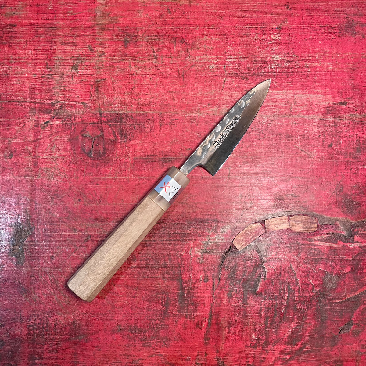 Petty knife, Shirogami 1 with stainless steel cladding, nashiji finish, Maboroshi range, wa handle - Fujiwara