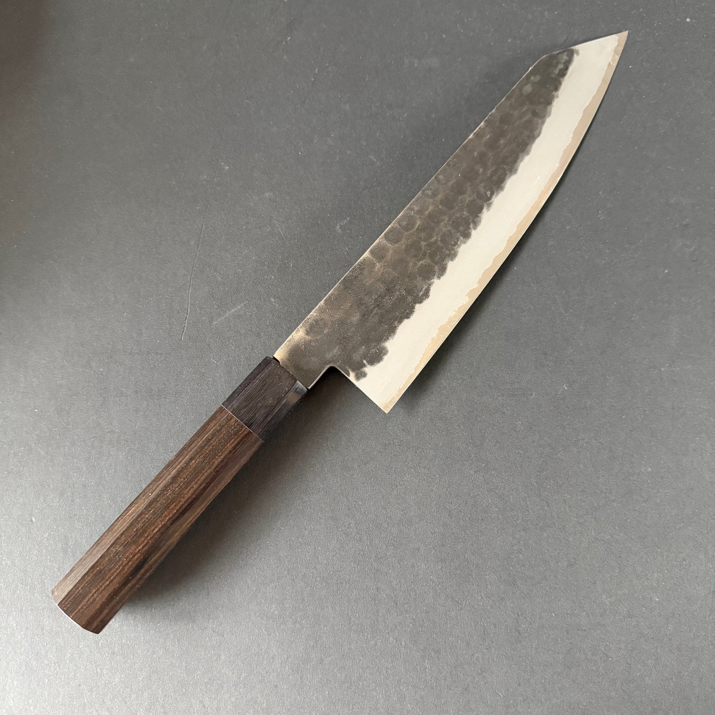 Kiritsuke knife, Aogami Super with stainless steel cladding, Kurouchi Tsuchime finish - Mutsumi Hinoura