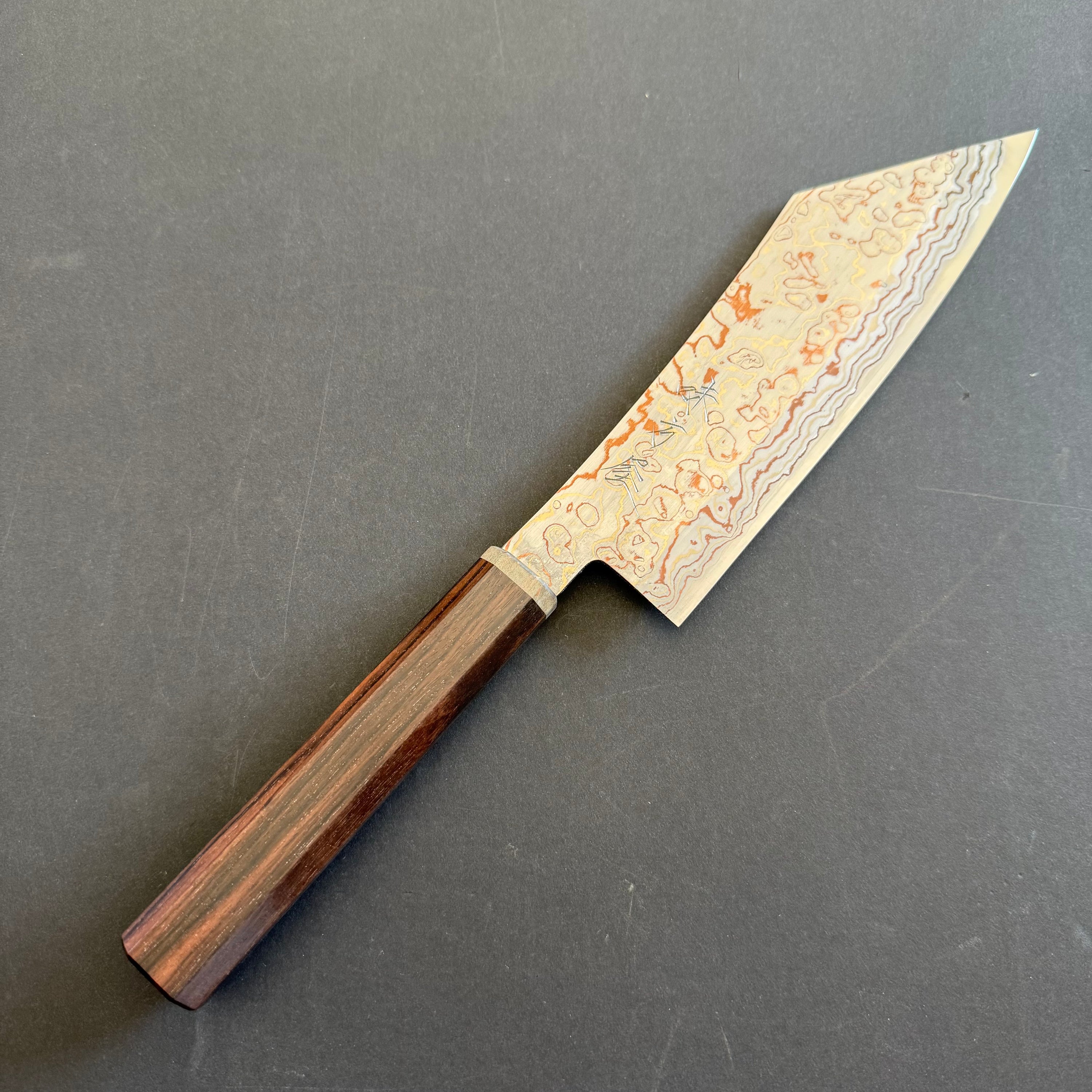 Bunka knife, V-Toku Carbon Steel, Stainless Steel clad, Coloured Damascus Finish - Mutsumi Hinoura