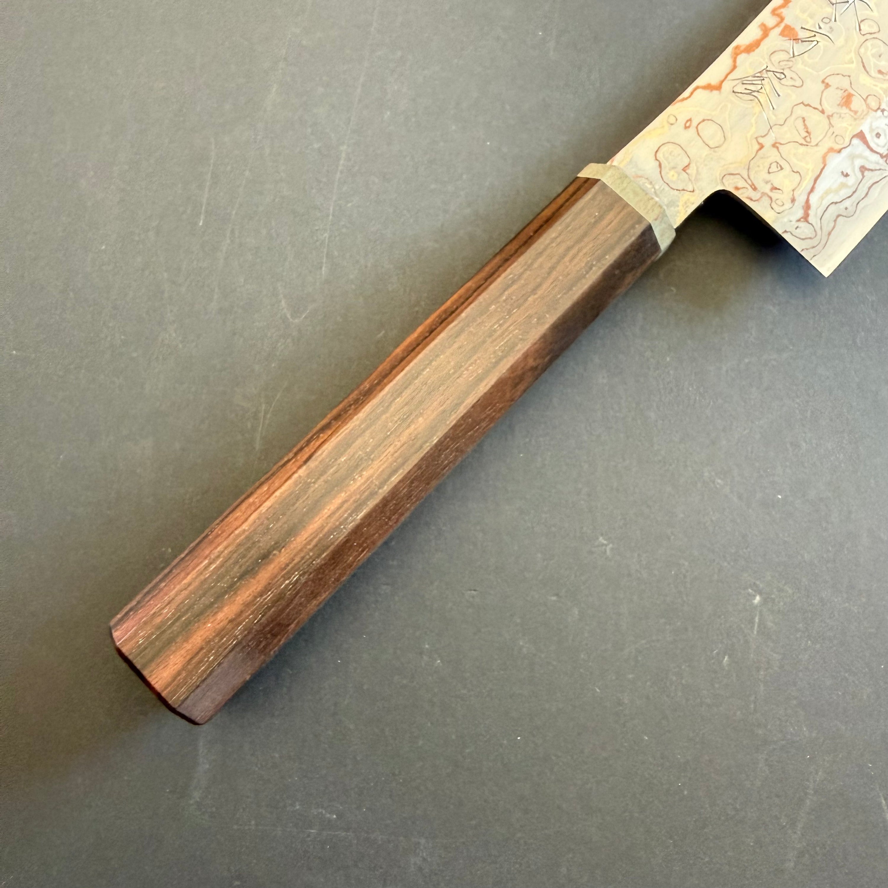Bunka knife, V-Toku Carbon Steel, Stainless Steel clad, Coloured Damascus Finish - Mutsumi Hinoura