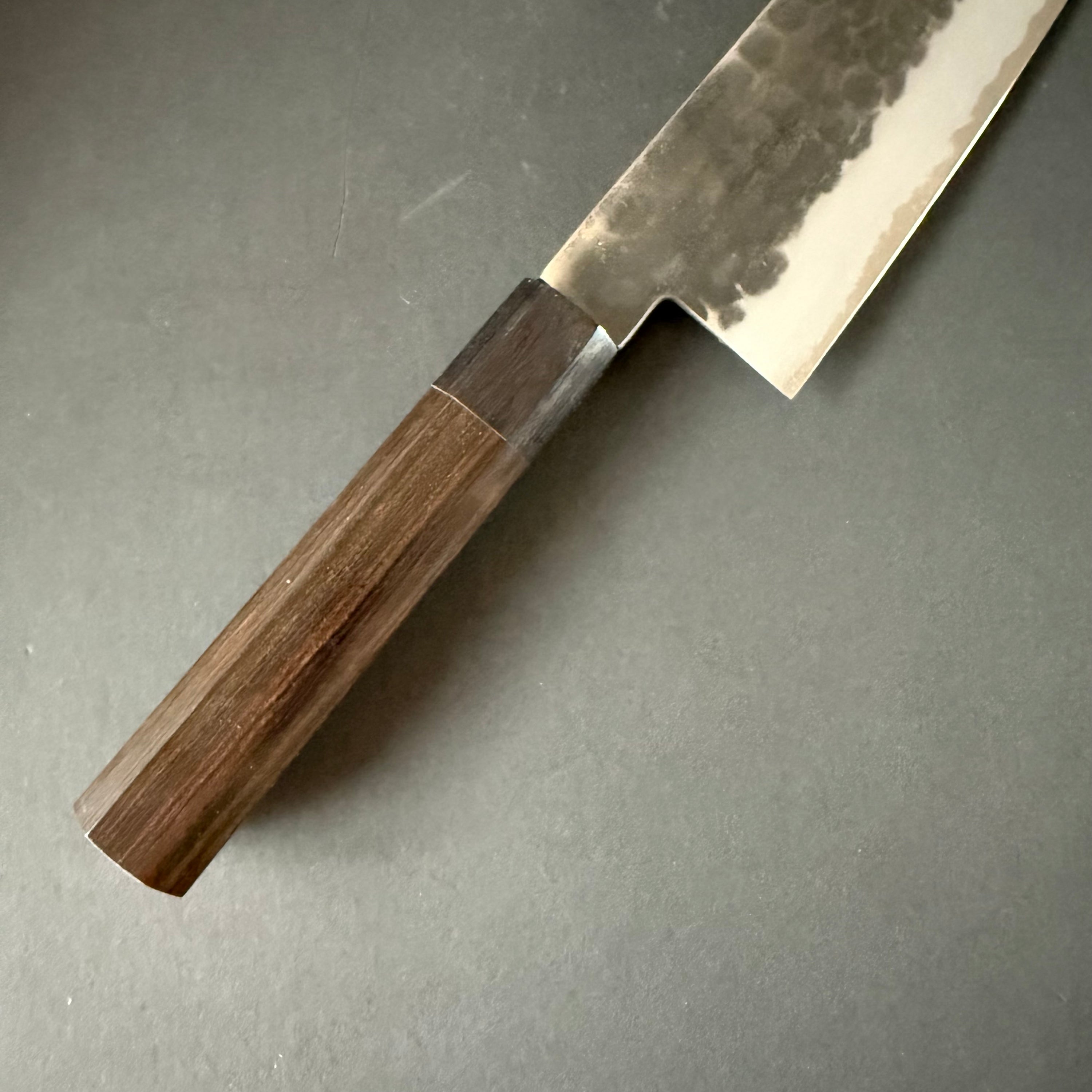 Kiritsuke knife, Aogami Super with stainless steel cladding, Kurouchi Tsuchime finish - Mutsumi Hinoura