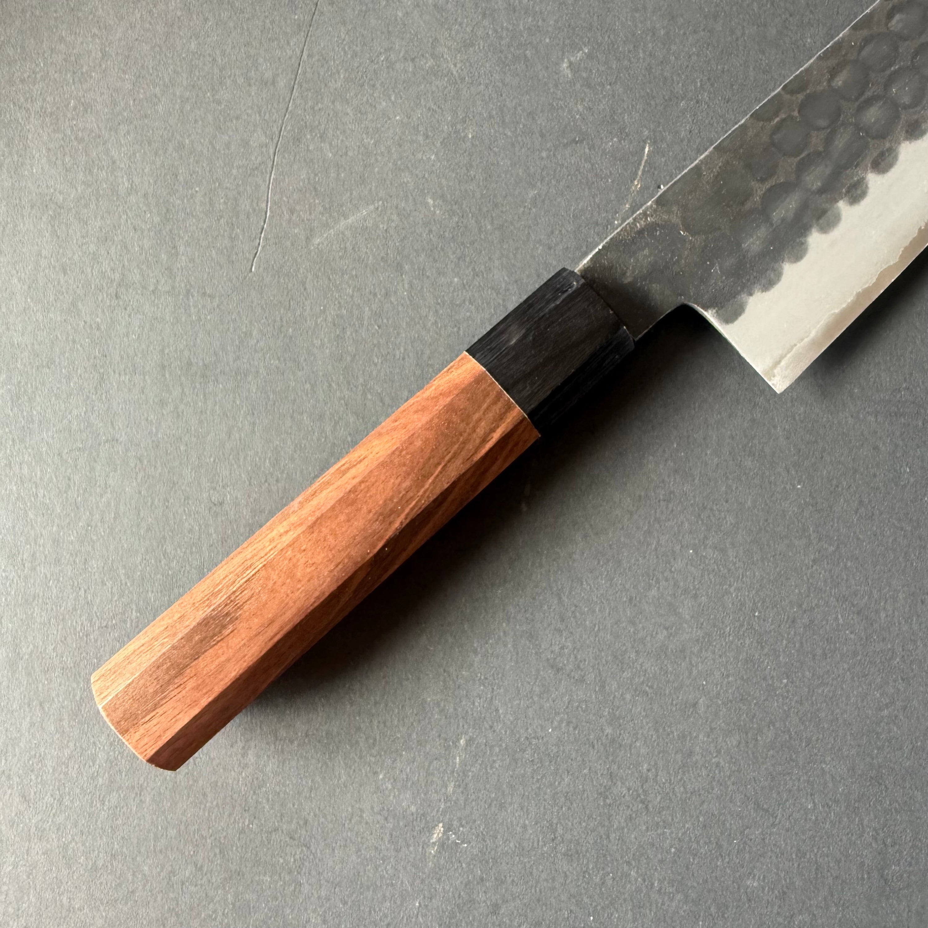 Santoku knife, Aogami Super with stainless steel cladding, Kurouchi Tsuchime finish - Mutsumi Hinoura