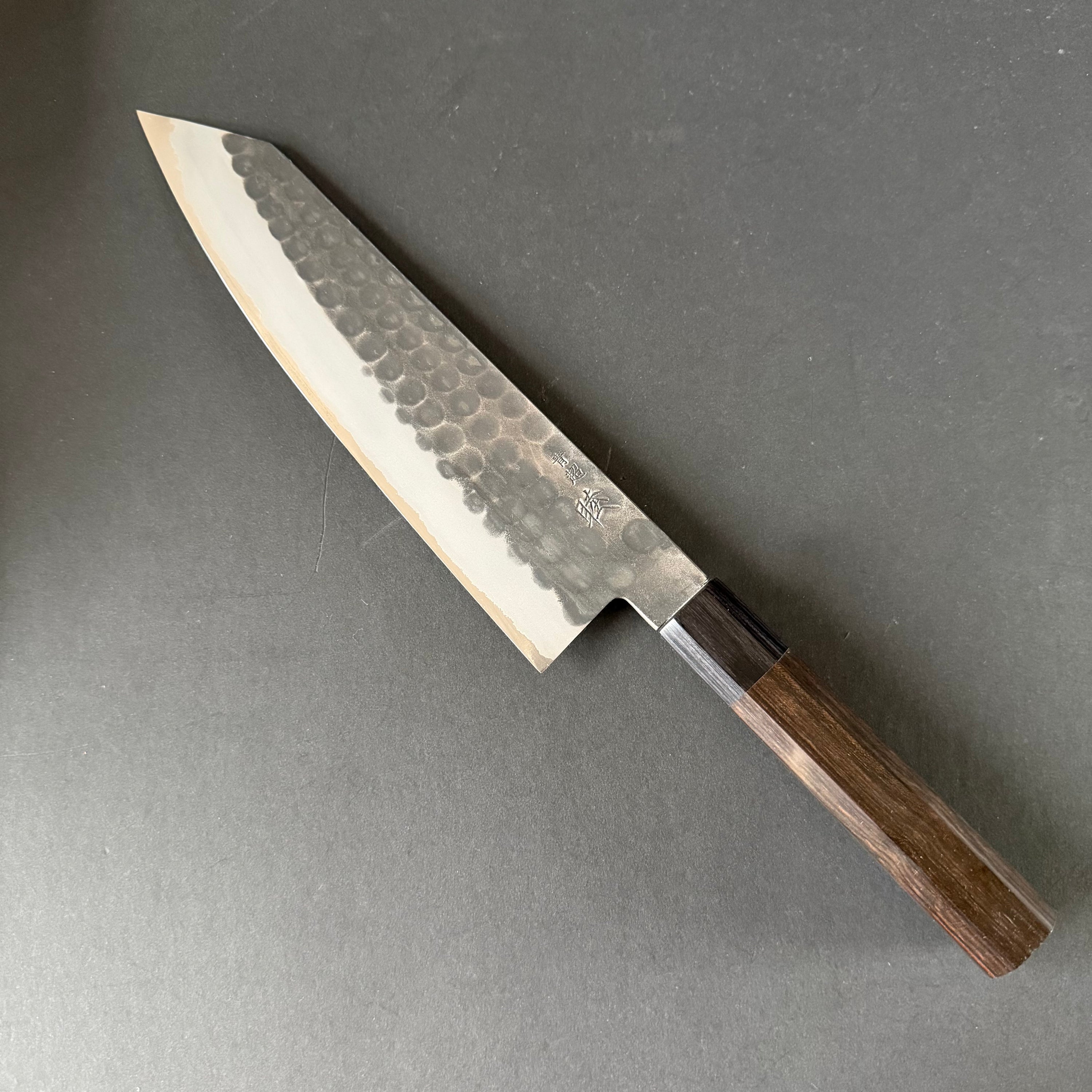 Kiritsuke knife, Aogami Super with stainless steel cladding, Kurouchi Tsuchime finish - Mutsumi Hinoura
