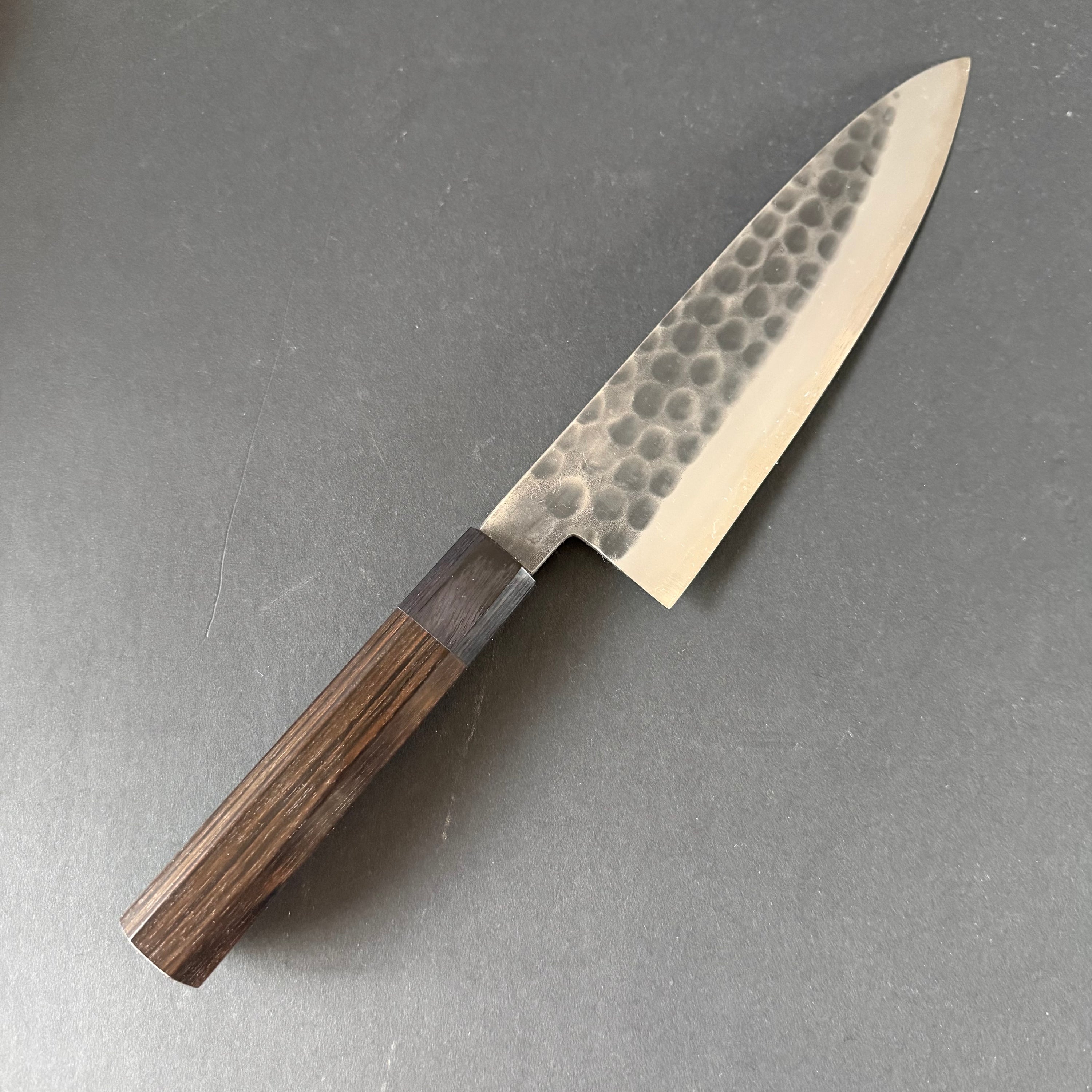 Gyuto knife, Aogami Super with stainless steel cladding, Kurouchi Tsuchime finish - Mutsumi Hinoura