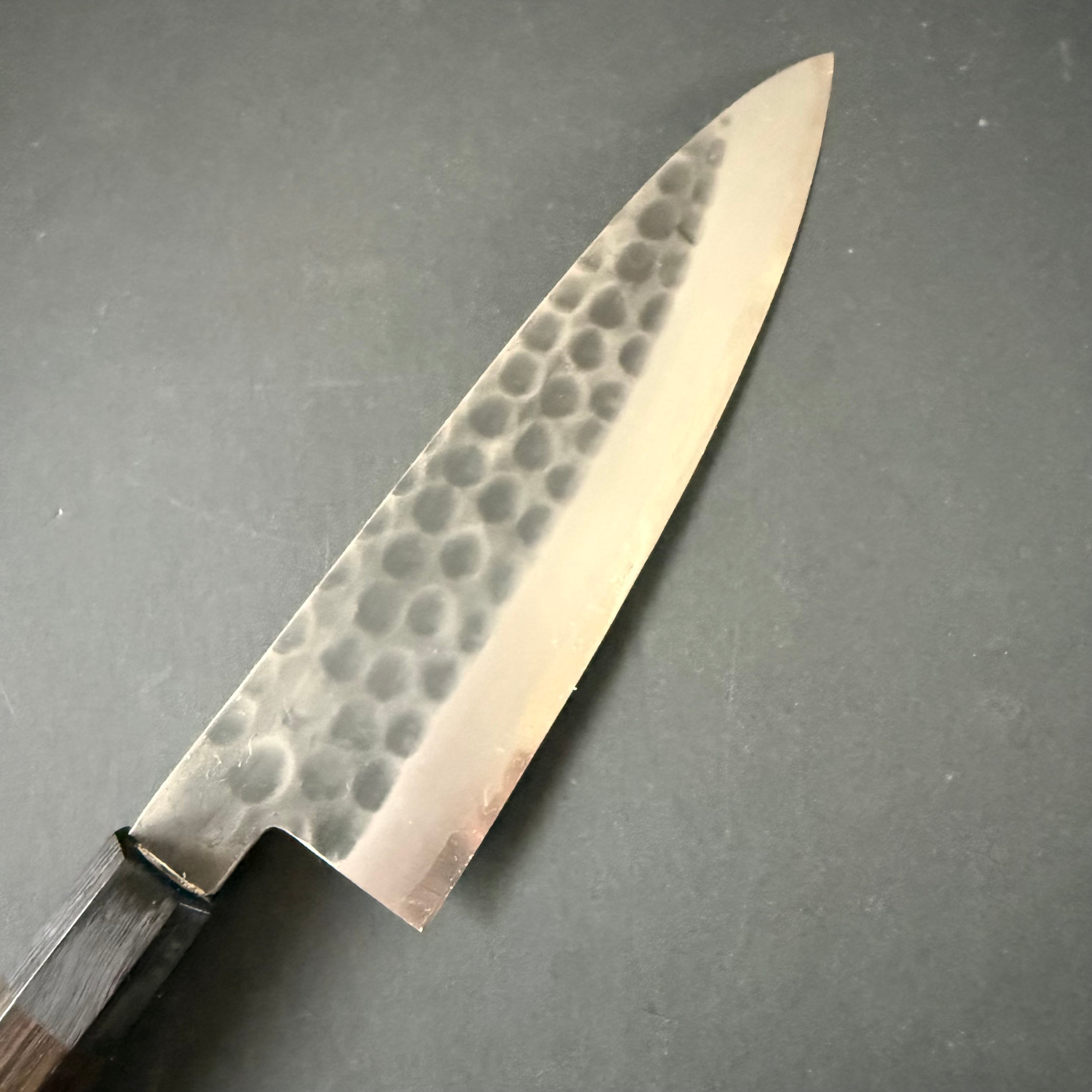 Gyuto knife, Aogami Super with stainless steel cladding, Kurouchi Tsuchime finish - Mutsumi Hinoura