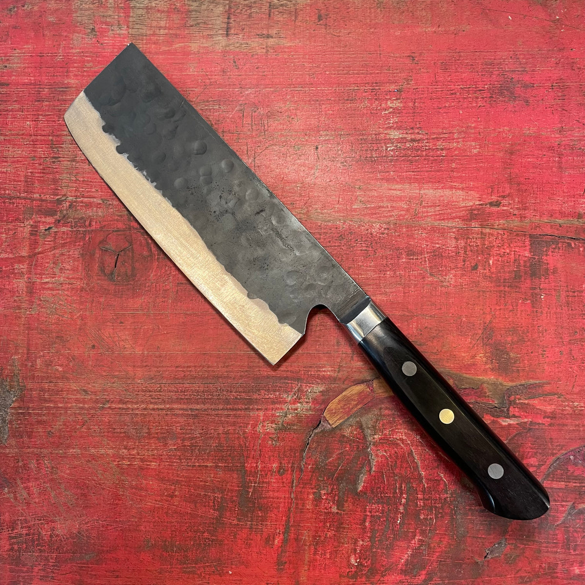 Nakiri knife, Aogami super with stainless steel cladding, Tsuchime Kurouchi finish, Denka range, western handle - Fujiwara