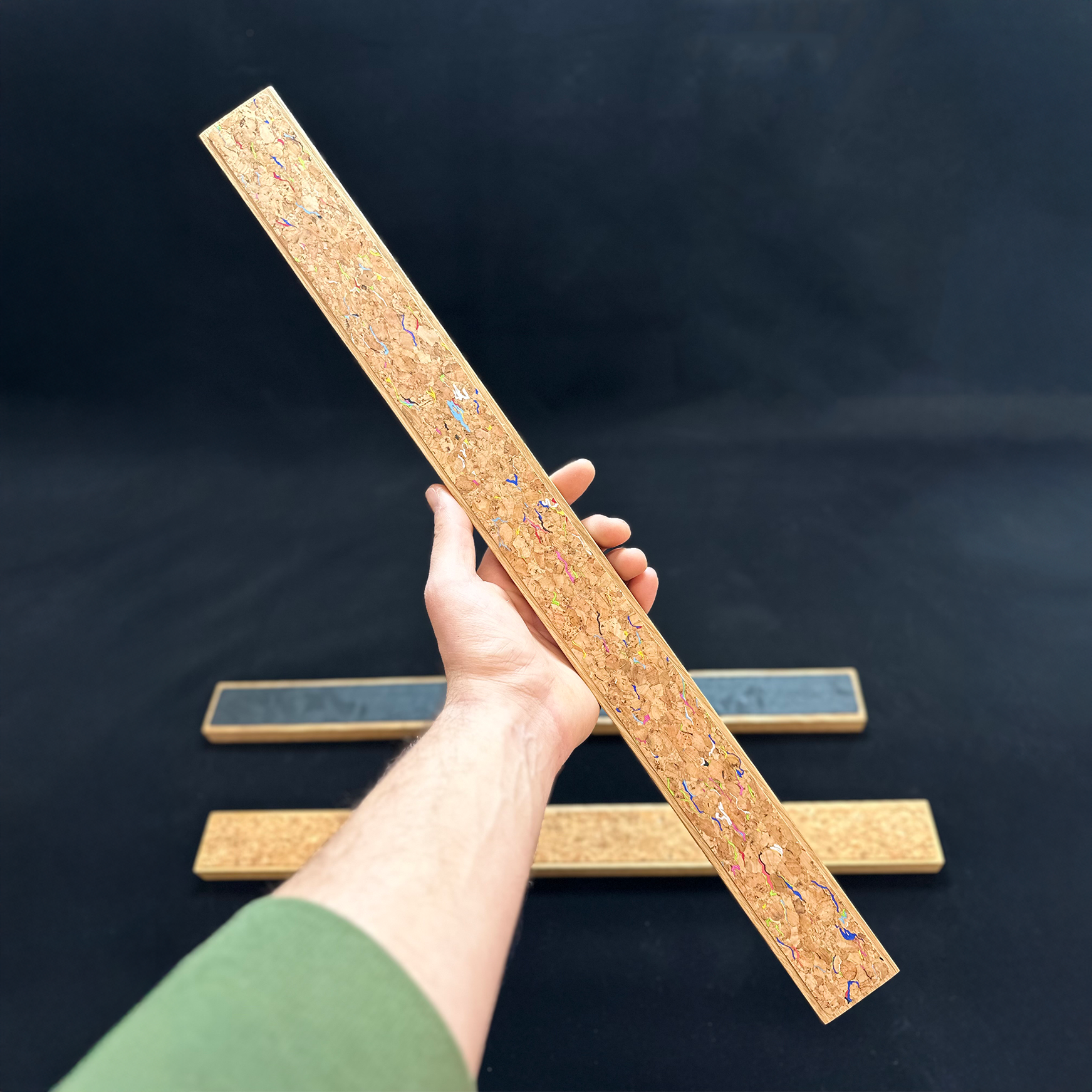 Magnetic knife rack - wood and cork - medium