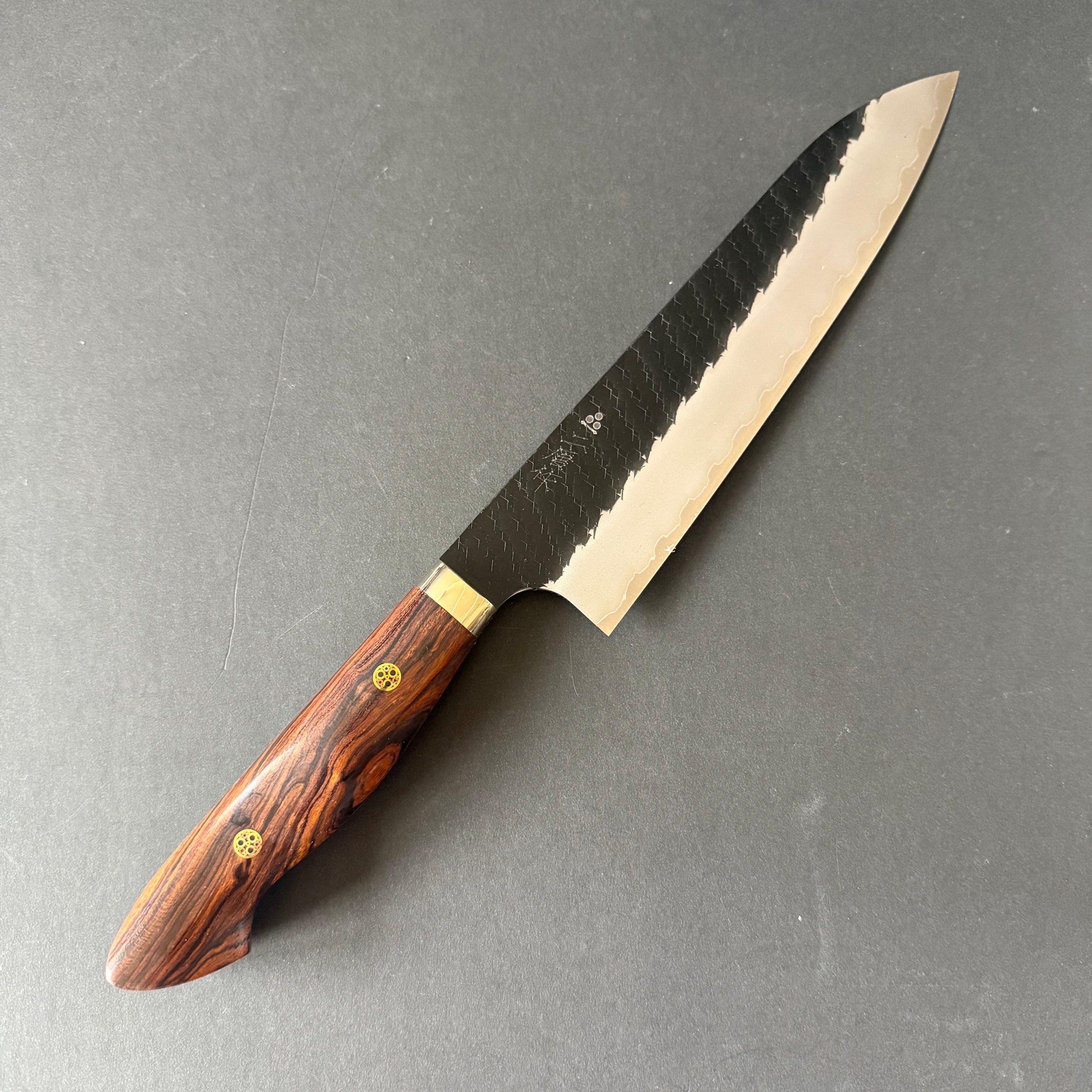 Gyuto knife, SG2 powder steel, Kurouchi Tsuchime finish, Western style Ironwood handle - Nigara