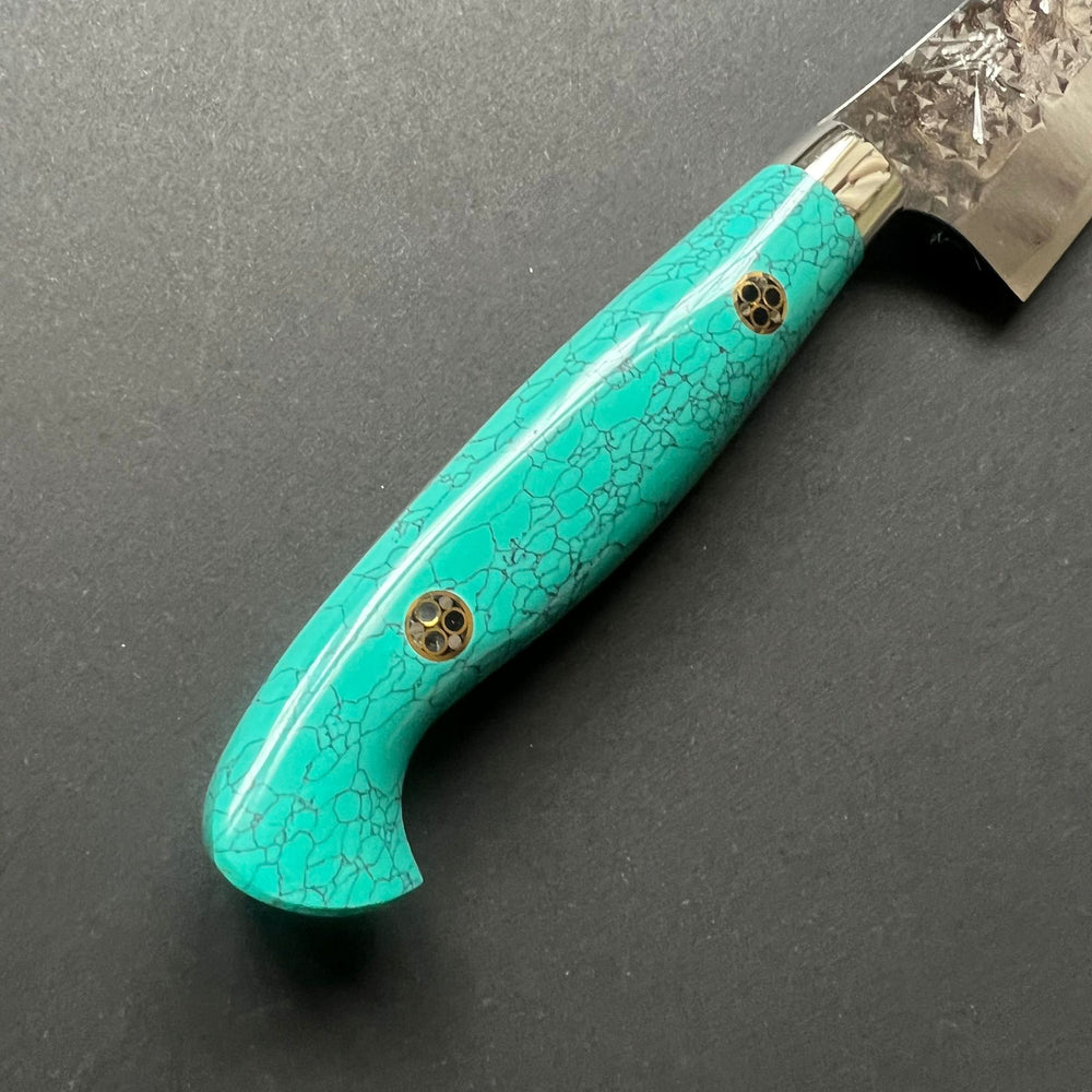 Petty Knife, Senko SG2 Powder Steel, Tsuchime Finish, Western style Turquoise handle - Yu Kurosaki