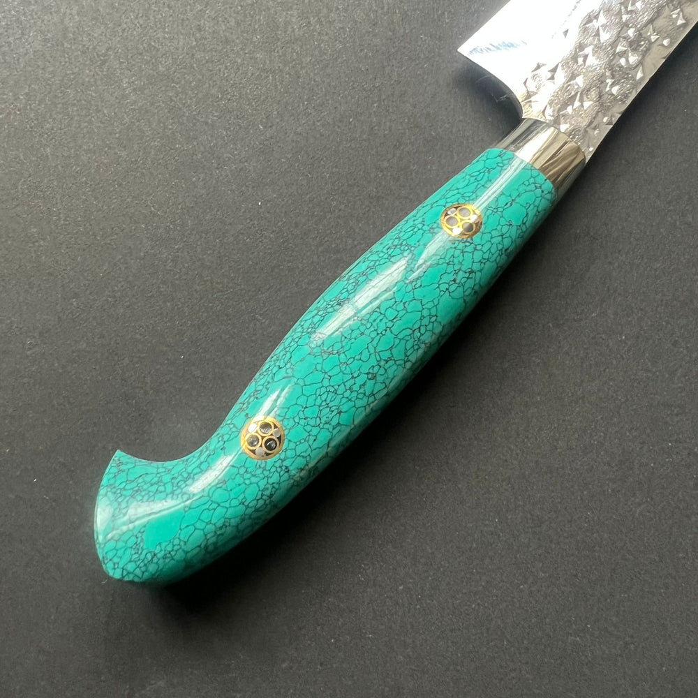 Petty Knife, Senko SG2 Powder Steel, Tsuchime Finish, Western style Turquoise handle - Yu Kurosaki