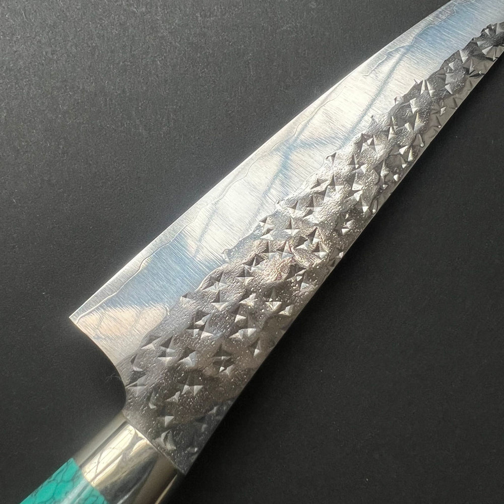 Petty Knife, Senko SG2 Powder Steel, Tsuchime Finish, Western style Turquoise handle - Yu Kurosaki