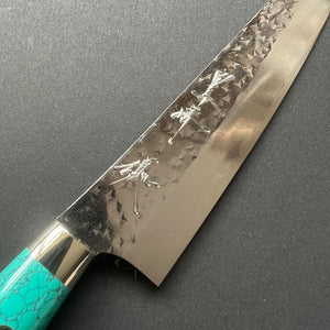 Petty Knife, Senko SG2 Powder Steel, Tsuchime Finish, Western style Turquoise handle - Yu Kurosaki