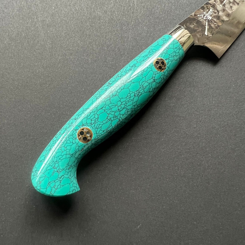 Petty Knife, Senko SG2 Powder Steel, Tsuchime Finish, Western style Turquoise handle - Yu Kurosaki