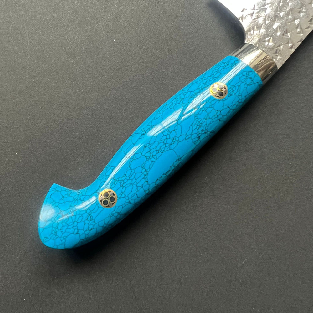 Gyuto  Knife, Senko SG2 Powder Steel, Tsuchime Finish, Western style Turquoise handle - Yu Kurosaki