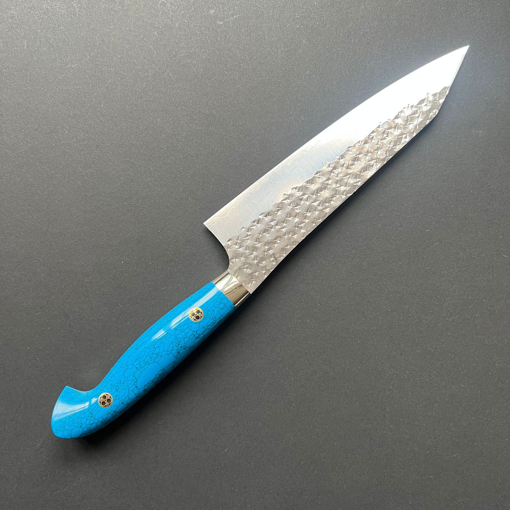 Gyuto  Knife, Senko SG2 Powder Steel, Tsuchime Finish, Western style Turquoise handle - Yu Kurosaki