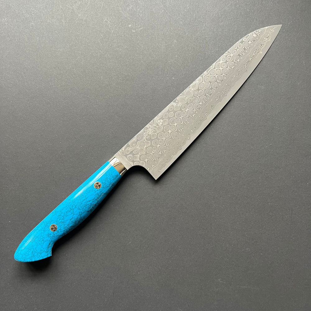 Gyuto knife, SG2 powder steel, Damascus finish, Western style turquoise handle - Nigara