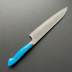 Gyuto knife, SG2 powder steel, Damascus finish, Western style turquoise handle - Nigara