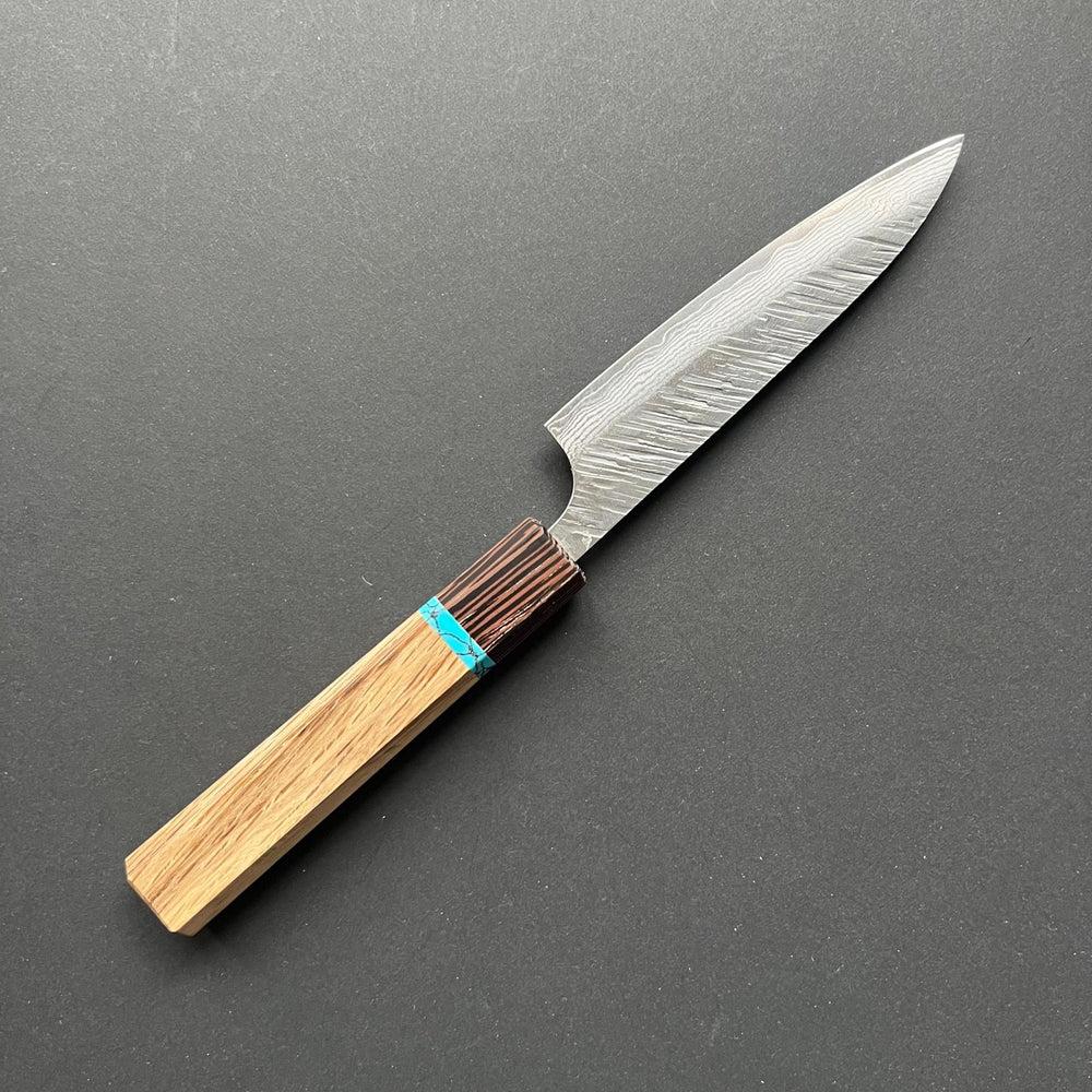 Petty knife, VG10 Stainless steel, tsuchime finish, Oak handle - Yu Kurosaki