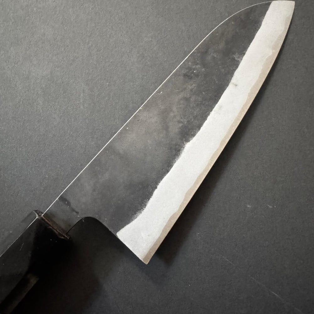 Santoku knife, Aogami super with stainless steel cladding, kurouchi finish - Kamo