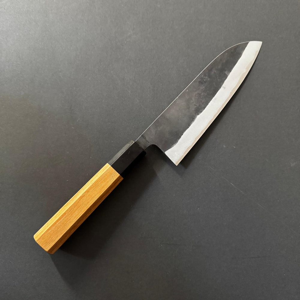 Santoku knife, Aogami super with stainless steel cladding, kurouchi finish - Kamo